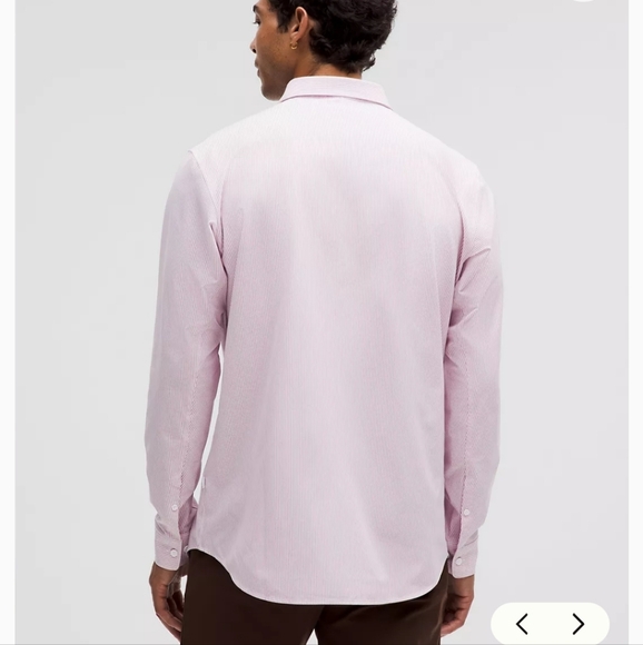 Lululemon Men's New Venture Classic Fit Striped Pink Shirt Size Medium - Picture 2 of 10
